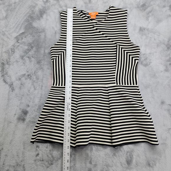Joe Fresh Top Womens M Black Cream Striped Sleeveless Peplum Stretch Knit Zip - Picture 6 of 7